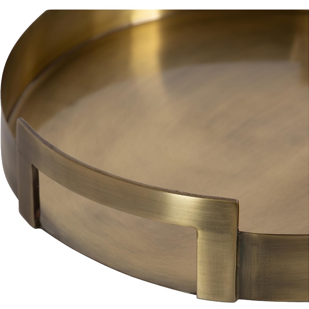 Kate and Laurel Myo Transitional Metal Round Tray 15 x 15 Brass Modern Tray - Picture 10 of 13